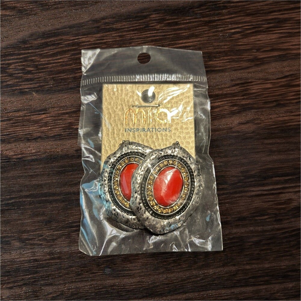 Mia Inspirations Earrings Kim Min Sun Dangle Red Oxidized-Silver Look Western